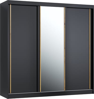 Pro-meubels - Kledingkast Montreal - 205cm - Zwart mat - Met spiegel - Garderobekast - Slaapkamer - Schuifdeur