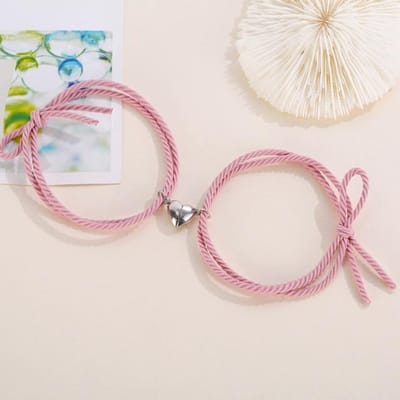 2 stuks Magnetische Armband Gevlochten Hart Hanger Bedel Koppel Armbanden Voor Geliefde Vriend Mannen Vrouwen Vlecht Touw Armbanden Sieraden Cadeau Adjust Size beige