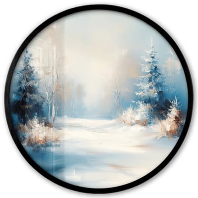 Poster in lijst Rond - Fotolijst 40x40 cm - Posters - Bos - Winter - Natuur - Abstract - Sneeuw - Ronde posterlijst zwart - Decoratie - Wanddecoratie woonkamer - Muurdecoratie slaapkamer
