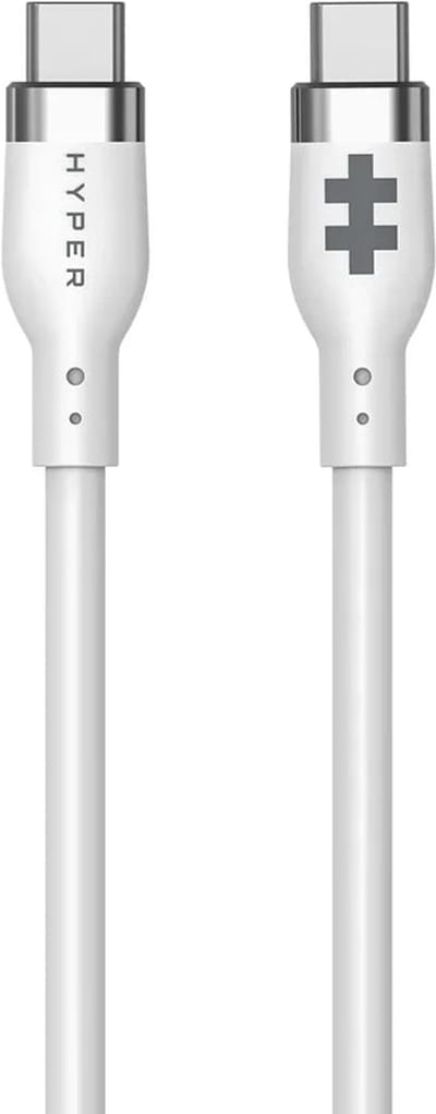Hyper HyperJuice Siliconen USB-C naar USB-C Kabel – 1m Lengte – 240W PD 3.1 EPR Power Delivery – Compatibel met USB-C Apparaten en Opladers - Wit