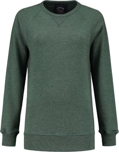 Lemon & Soda heavysweat raglan sweater voor dames groen gemêleerd maat S