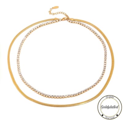 Borasi 2-in-1 Ketting | Dubbele Ketting | Golplated | Tennis Ketting | Platte Schakel Ketting | Dames Sieraden |