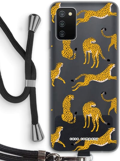 Case Company® - Hoesje met koord geschikt voor Samsung Galaxy A03S hoesje met Koord - Luipaard - Telefoonhoesje met Zwart Koord - Bescherming aan alle Kanten en Over de Schermrand