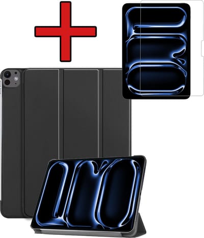 Hoesje - Geschikt voor Apple iPad Pro (2024/2025) - 11 inch - Met Screenprotector - Hardcover Book Case - Trifold Bookcase Hoes - Hard Cover - Tablethoes - Zwart