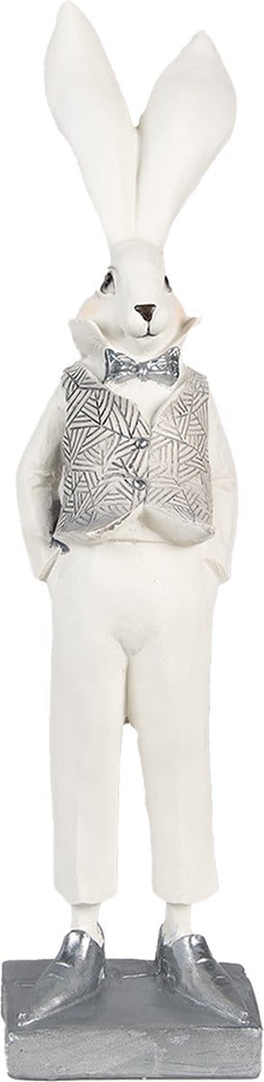 Clayre & Eef Beeld Konijn 36 cm Wit Zilverkleurig Polyresin