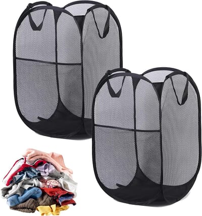 Set van 2 Opvouwbare Wasmanden met Handvat, Ideaal voor Badkamer, College en Reizen, 36x36x58cm, Ruimtebesparend en Praktisch