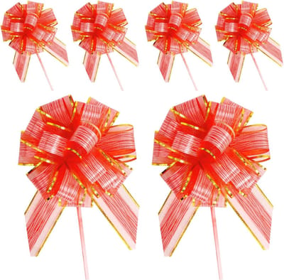 6 Stuks Rode Trekbogen van 6,3 Inch voor Cadeauverpakking - Grote Bogen voor Bruiloften en Feestjes