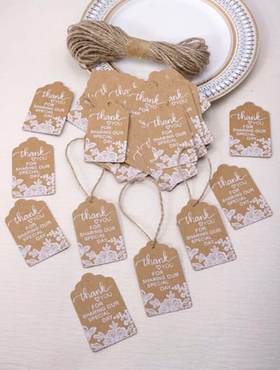Kraft / Naturel / Karton Label Kaartje - Thank you for sharing our special day - Incl. touw - Kartonnen labels - Huwelijk - Jubileum - Event | Cadeau - Kaart - Kraftpapier - Memokaart | Cadeau - Gift Tag - Leuk verpakt | Geschenk | DH collection