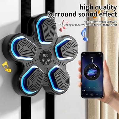 Bokstrainer Muziek - Interactieve Muur Target - Thuis Workout - Draadloze Muziek Functie - 40x40x10 cm - Zwart