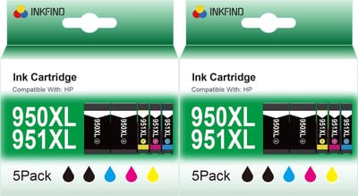 INKFIND 950XL 951XL inktcartridge voor HP 950XL HP950X HP 951XL HP951X HP 950 HP950 HP 951 HP951 inktcartridge multipack 10 stuks(4 x zwart, 2 xcyaan/magenta/geel) geschikt voor HP OfficeJet PRO 8100, 8600, 8610, 8615, 8620, 8630, 8640, 8660