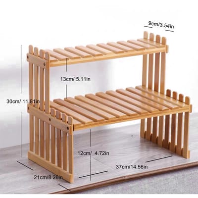 Aanrecht Bamboe Plantenplank Bamboe Bloempot Standaard Balkon Bloemenrek Kast Organizer Multifunctioneel DIY Bureau 37cm & 2 Layers beige