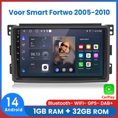 Awesafe Autoradio Geschikt Voor Mercedes Benz Smart Fortwo 2005 t/m 2010 - Android 14 - Draadloos Apple Carplay & Android Auto - 1GB + 32GB - 4 Core processor - Bluetooth & Wifi GPS Navigatie