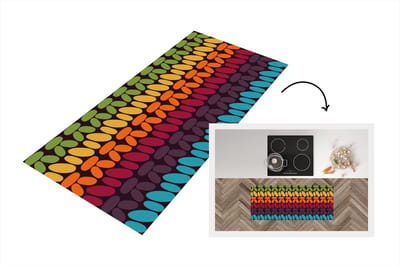 Keukenloper 120x50 cm - Keukenmat vinyl Haakpatronen - Retro - Regenboog - Keukenmatten loper - Keuken vloerkleed tapijt