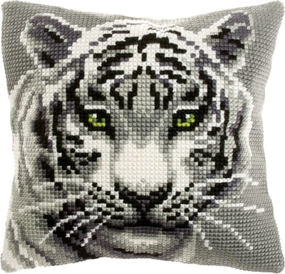 Orchidea - Borduurpakket Kussen - Witte Tijger - Geprint stramien - 4.5 count - Voor volwassenen - 9531