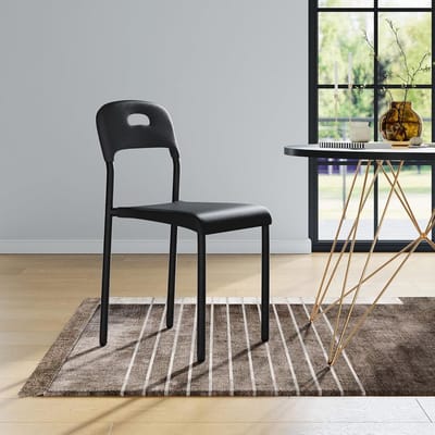 Moderne Eetkamerstoel - Stapelbaar - Kunststof Zitting met Metalen Poten - Voor Binnen & Buiten - Design Keukenstoel - Zwart - 1 Stuk