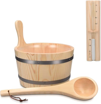 Complete Sauna Accessoires Set - Houten Emmer met Opgietlepel en Zandloper - Voor de Perfecte Sauna Ervaring