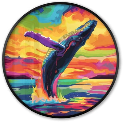 Poster in lijst Rond - Fotolijst 60x60 cm - Posters - Zonsondergang - Walvis - Geschilderd - Kleurrijk - Ronde posterlijst zwart - Decoratie - Wanddecoratie woonkamer - Muurdecoratie slaapkamer