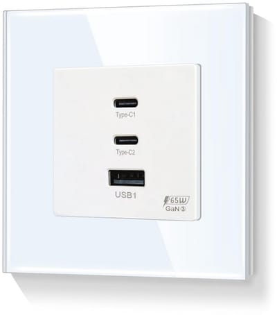 Supersnel Opladen Stopcontact 65W met 3 Poorten en Glazen Frame