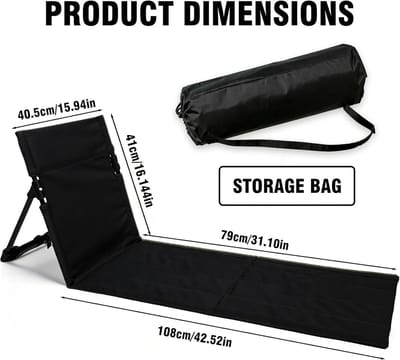 Vouwbare en Lichtgewicht Zitmat met Rugleuning voor Buiten, Strand, Camping en Picknick, Zwart, 108 x 40.5 cm