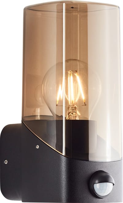Brilliant MINOU Buitenwandlamp met Sensor E27 max 1x10W - Zwart/Smoked Glas