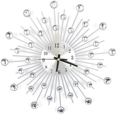 Wandklokken voor woonkamer, moderne met diamanten bezaaide wandklok, metalen kunstwijzerplaat, 3D kristallen mute wandklok, metalen naald wanddecoratie klok voor woonkamer slaapkamer, kristal