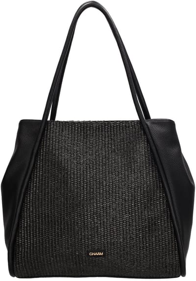 Charm London Paris Shopper - Schouderband - Rietlook - Praktisch - Ritssluiting - Tote Bag - Dames Tas - Zwart