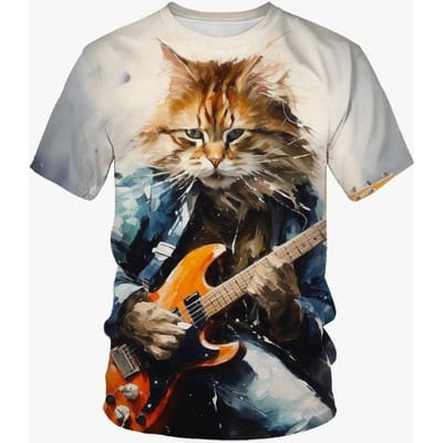 Zomer Persoonlijkheid 3D Print Gitaar Bas Kat Heren T-shirt Dierlijke Grafische T-shirt Losse T-shirts Korte Mouw Streetwear 6XL black