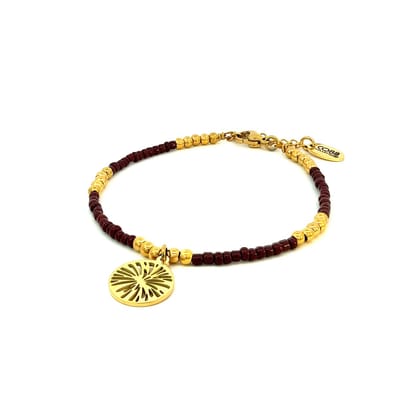 CO88 Colection 8CB-91013 Stalen Armband met Kralen - Dames - Goudkleurig - 3 mm - Bruin - 2,5 mm - Fantasie - 12 mm - 16,5 + 3 cm