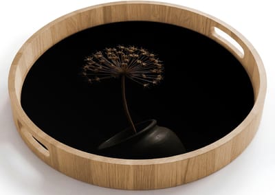 Dienblad rond 40x40 cm - Schootdienblad hout - Bol - Gedroogd - Vaas - Zwart - Borrelplank rechthoek - Plateau houten dienbladen