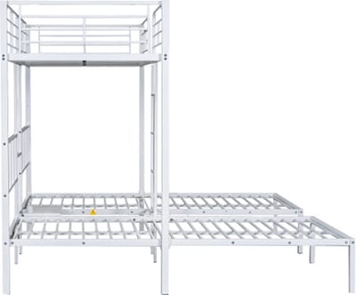 Gotagee Driepersoonsbed 90x200cm stapelbed (zonder matras) wit ijzeren kinderbed jeugdbed metalen bed met ladder met valbeveiliging rooster en tafel