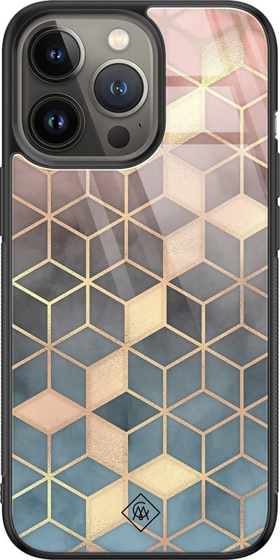Casimoda® hoesje - Geschikt voor iPhone 13 Pro - Cubes Art - Luxe Hard Case Zwart - Backcover telefoonhoesje - Multi
