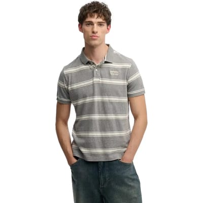 Superdry Vintage Stripe Jersey Korte Mouw Poloshirt Grijs L Man