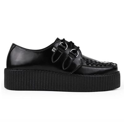 TUK Viva High Creeper Zwarte Leren Platform Veterschoenen Goth - AV6802