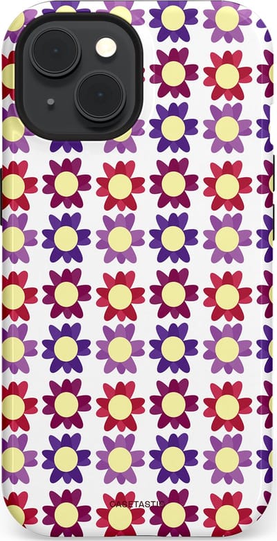 Casetastic Hoesje Geschikt voor Apple iPhone 15 Magsafe - Stijlvolle Beschermende Duo-layer Case - Rood Paarse Roze Madelief Bloementjes