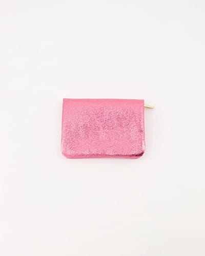 portemonneetje- leer- roze- metallic- klein