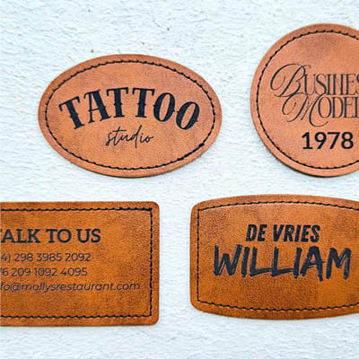 PU leren patches met eigen ontwerp (naam, tekst of datum)