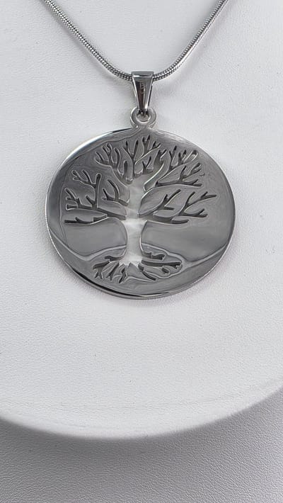 Hanger - Ø 4 cm ( Statement ) - Rond - Levensboom - met ketting L 50 cm - RVS - Prachtig design Groot hanger met een opengewerkt patroon van Levensboom.