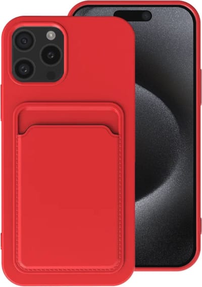 Smartphonica Telefoonhoesje Geschikt voor iPhone 15 Pro met pasjeshouder - TPU backcover with cardslot - Rood geschikt voor iPhone 15 Pro