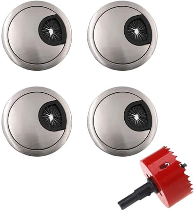 LIVIA HOME- Kabeldoorvoer 60 mm - 4 x Metaal - Gatenzaag 60 mm - Kabelmanagement - Deksel 70 mm - Dikte 13 mm - Netjes kabeltoegangspunt - Kabeldoos