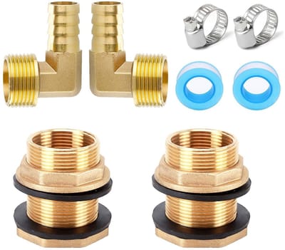 Dailygoods- Regenton Aansluiting Messing - 2 Stuks IG 3/4 x AG 1/2 Inch - Regentondoorvoer - Water Tank Connector - Tankschroefverbindingen - 304 Slangklemmen - Waterconnector