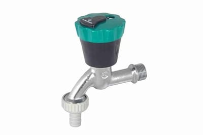 Schlösser Armaturen JS Uitloopventiel, afsluitbaar met slangaansluiting, DN15, mat chroom, greep zwart/groen, 0019301520001