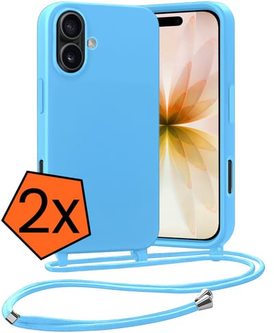 Hoesje Geschikt voor iPhone 17 Hoes Met Telefoonketting - Backcover Geschikt voor iPhone 17 Case Met Koord - Lichtblauw - 2 PACK