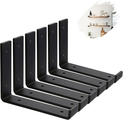Famanu – 6 stuks L-vormige plankdragers van roestvrij staal, zwart, 8"x6" voor industriële planksteun
