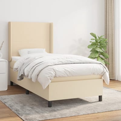 vidaXL - Boxspring - met - matras - stof - crèmekleurig - 90x190 - cm