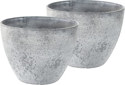 Ter Steege Plantenpot - Set van 2x stuks - betongrijs - kunststof - steenpoeder - 22 x 17 cm - Binnen en buiten