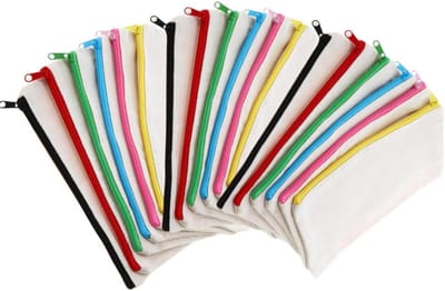 20 stuks wit canvas pennenetui, 21 x 12 cm, linnen etui met ritssluiting, doe-het-zelf pennenzak, multifunctionele reistas, 20 stuks