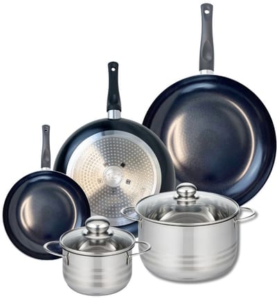 Set van 3 Kookpannen 20, 28 en 32 cm en 2 braadpannen 14 en 20 cm Elo Prima Brillant