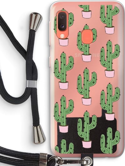 Case Company® - Hoesje met koord geschikt voor Samsung Galaxy A20e hoesje met Koord - Cactus Lover - Telefoonhoesje met Zwart Koord - Bescherming aan alle Kanten en Over de Schermrand