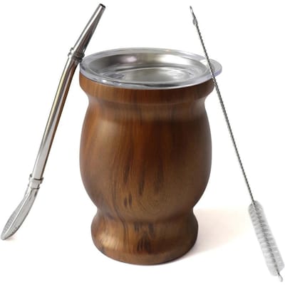 230ML Yerba Mate Bekerset Roestvrij Staal Inclusief Dubbele Reinigingsborstel Rietje Anti-verbranding Geïsoleerde Beker Thuis Theeservies gray