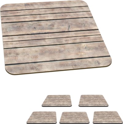 Onderzetters voor glazen - Brocante - Patronen - Hout - Planken - 10x10 cm - Glasonderzetters - 6 stuks